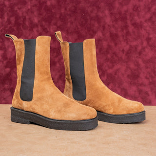 Staud Women Palomino Brown Suede Narrow Fit Fabric Chelsea Boots 6US EUR37