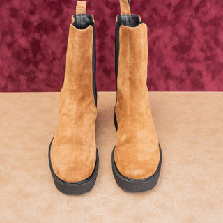 Staud Women Palomino Brown Suede Narrow Fit Fabric Chelsea Boots 6US EUR37