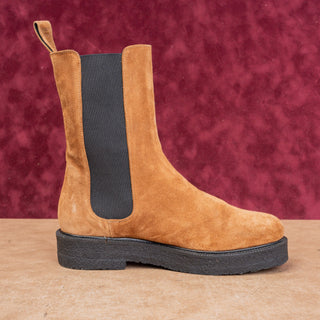Staud Women Palomino Brown Suede Narrow Fit Fabric Chelsea Boots 6US EUR37