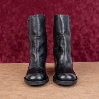 Schutz Women Wyatt Black Leather Western Pull-on Mid Calf Boots sz 8
