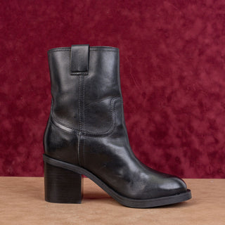 Schutz Women Wyatt Black Leather Western Pull-on Mid Calf Boots sz 8