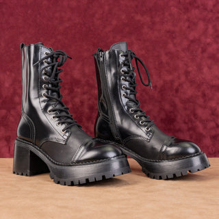 Jeffrey Campbell Women Locust Black Leather Festival Party Lug combat boots 8.5