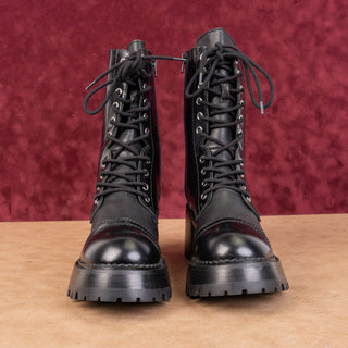 Jeffrey Campbell Women Locust Black Leather Festival Party Lug combat boots 8.5