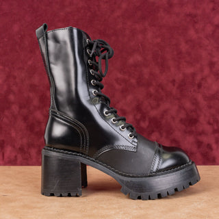 Jeffrey Campbell Women Locust Black Leather Festival Party Lug combat boots 8.5