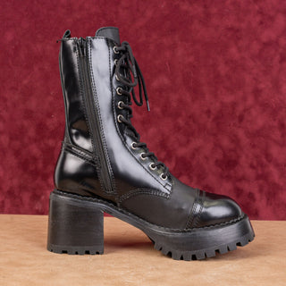 Jeffrey Campbell Women Locust Black Leather Festival Party Lug combat boots 8.5