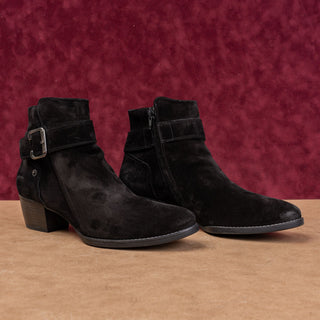 Paul Green Women Jano Distressed Black Suede Buckle Moto Boots 10US AUS 7.5