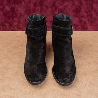 Paul Green Women Jano Distressed Black Suede Buckle Moto Boots 10US AUS 7.5