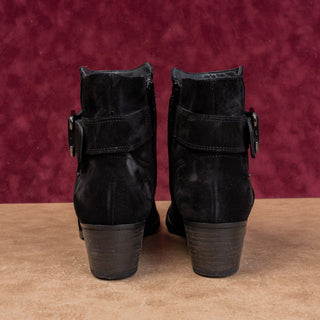 Paul Green Women Jano Distressed Black Suede Buckle Moto Boots 10US AUS 7.5