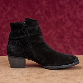 Paul Green Women Jano Distressed Black Suede Buckle Moto Boots 10US AUS 7.5