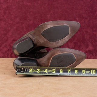 AGL Women Dark Brown Suede Western Cowboy Block Heel Pointy Boots 6.5US EUR37