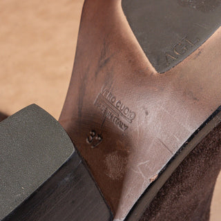 AGL Women Dark Brown Suede Western Cowboy Block Heel Pointy Boots 6.5US EUR37