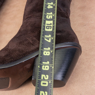 AGL Women Dark Brown Suede Western Cowboy Block Heel Pointy Boots 6.5US EUR37