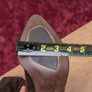 AGL Women Dark Brown Suede Western Cowboy Block Heel Pointy Boots 6.5US EUR37