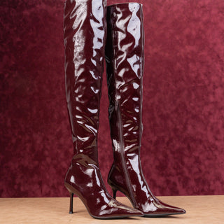 Jeffrey Campbell Women Push Faux Patent Leather Fashion OTK Pointy Boots sz 6.5