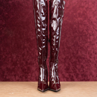 Jeffrey Campbell Women Push Faux Patent Leather Fashion OTK Pointy Boots sz 6.5