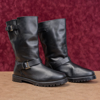 Lafayette 148 Women Black Leather Moto Festival Party Slip-on Boots 9US EUR39.5