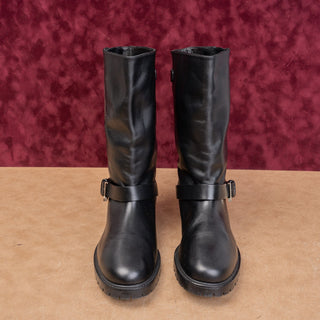 Lafayette 148 Women Black Leather Moto Festival Party Slip-on Boots 9US EUR39.5