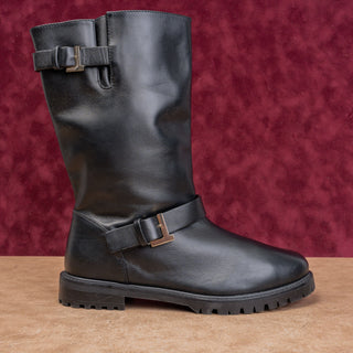 Lafayette 148 Women Black Leather Moto Festival Party Slip-on Boots 9US EUR39.5