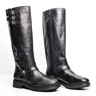 Lucky Brand Women Citere Black Leather Zip Riding Moto Tall Boots 9.5US EUR 41