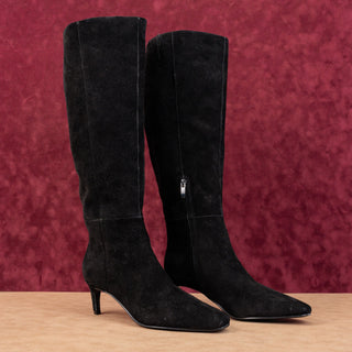 Nine West Women Richie Black Suede Wide Calf Pointy Toe Knee Boots sz 7.5