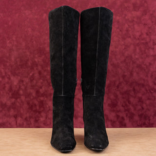 Nine West Women Richie Black Suede Wide Calf Pointy Toe Knee Boots sz 7.5