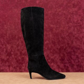 Nine West Women Richie Black Suede Wide Calf Pointy Toe Knee Boots sz 7.5