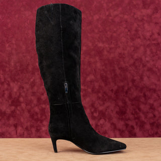 Nine West Women Richie Black Suede Wide Calf Pointy Toe Knee Boots sz 7.5