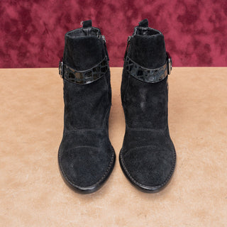 Donald Pliner Women Vintage Y2K Matte Black Suede Moto Zip Ankle Boots sz 6.5