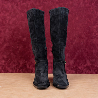 Sam Edelman Women Clive Black Suede Zip Riding Square Toe Knee Boots size 8