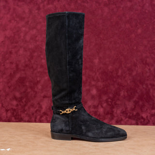 Sam Edelman Women Clive Black Suede Zip Riding Square Toe Knee Boots size 8