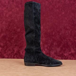 Sam Edelman Women Clive Black Suede Zip Riding Square Toe Knee Boots size 8