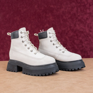 Timberland Women White Nubuck Stompers 6 Sky High Platform Boots sz 8