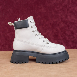 Timberland Women White Nubuck Stompers 6 Sky High Platform Boots sz 8
