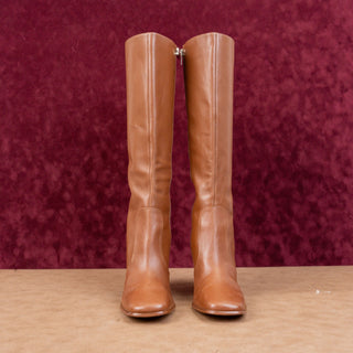 Marc Fisher Women Dreeam Brown Leather Block Heel Square Toe Tall Boots sz 9.5