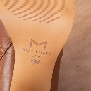 Marc Fisher Women Dreeam Brown Leather Block Heel Square Toe Tall Boots sz 9.5