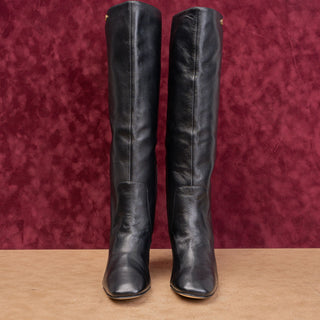 Cole Haan Women Chrystie Black Leather Square Toe Tall Fashion Boots sz 7.5