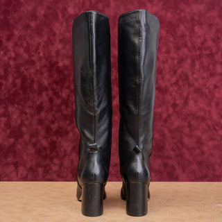 Cole Haan Women Chrystie Black Leather Square Toe Tall Fashion Boots sz 7.5