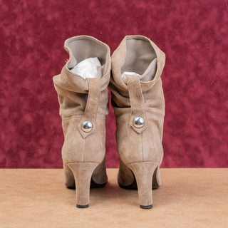 Karen Millen Women Vintage Y2K Stud Taupe Suede Slouch Boots sz 9.5US EUR 40
