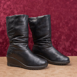 Keen Women Black Leather Slip-on Wedge Fashion Ankle Boots sz 7.5US EUR38