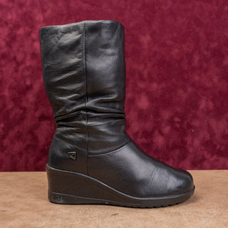 Keen Women Black Leather Slip-on Wedge Fashion Ankle Boots sz 7.5US EUR38