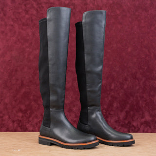 Stuart Weitzman Women Adrina Black Leather Stretch Lug OTK Fashion Boots sz 6.5