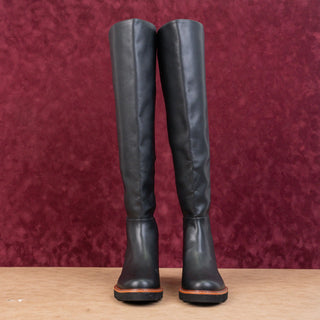 Stuart Weitzman Women Adrina Black Leather Stretch Lug OTK Fashion Boots sz 6.5