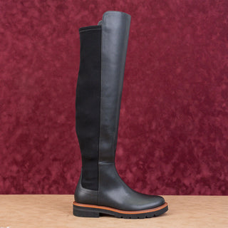 Stuart Weitzman Women Adrina Black Leather Stretch Lug OTK Fashion Boots sz 6.5