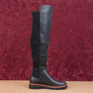 Stuart Weitzman Women Adrina Black Leather Stretch Lug OTK Fashion Boots sz 6.5