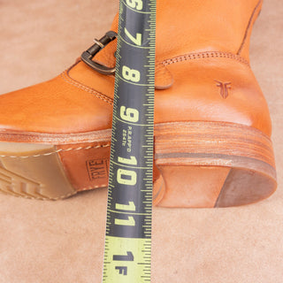 Frye Wmn Veronica Short Moto Biker Slip-on Cognac Leather Buckle Mid Boots sz 7