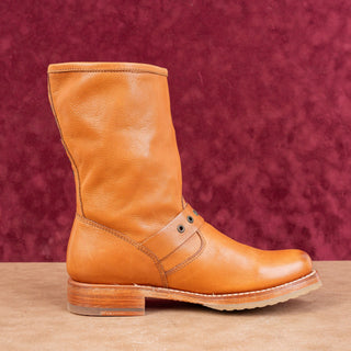 Frye Wmn Veronica Short Moto Biker Slip-on Cognac Leather Buckle Mid Boots sz 7