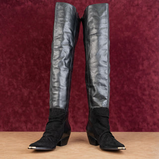 Schutz Women Tenia Western Cowboy Pointy Toe Black Leather OTK Boots size 5