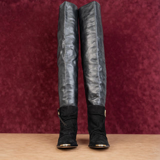 Schutz Women Tenia Western Cowboy Pointy Toe Black Leather OTK Boots size 5