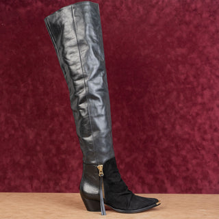 Schutz Women Tenia Western Cowboy Pointy Toe Black Leather OTK Boots size 5