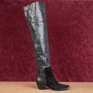 Schutz Women Tenia Western Cowboy Pointy Toe Black Leather OTK Boots size 5